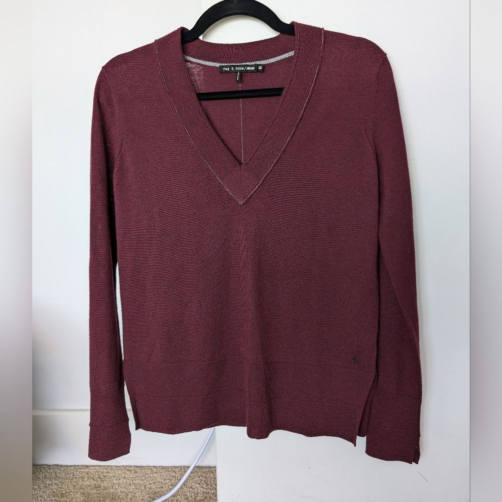 Rag & Bone Wool Long Sleeve V Neck Sweater